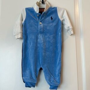Velour jumpsuit with collar Blue and Navy Blue Ralph Lauren vintage jumpsuit 3M